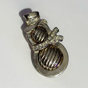 Vintage Silver Gold Tone Rhinestone Christmas Snowman Brooch Pin